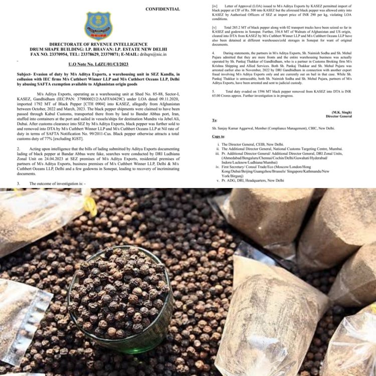 1600 Tonnes of Black Pepper Smuggling: DRI's Internal Letter Exposes 65 Crore Duty Evasion Scam